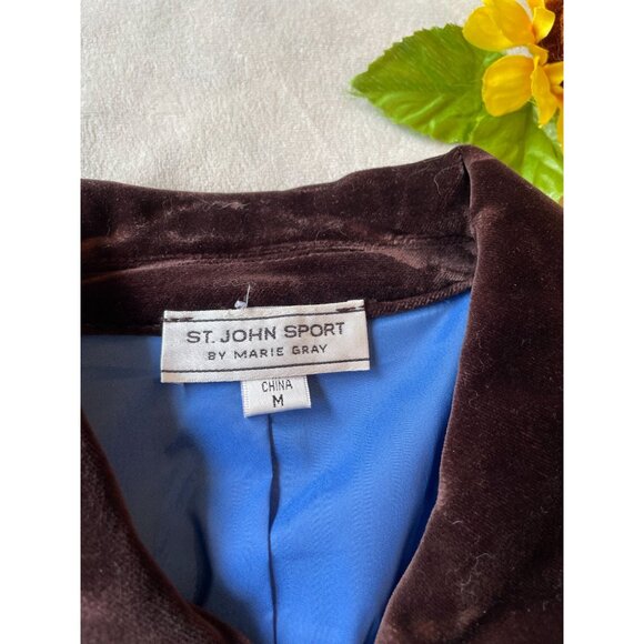 St. John Sport By Marie Gray Velvet Zip-Up Jacket With Gold Zippers & Pockets - - Picture 2 of 12
